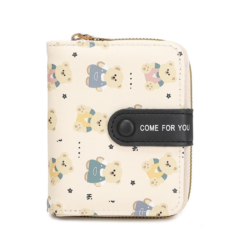 Cute PU Leather Short Wallet Bear Short Coin Purse Zipper Storage Bag Women Girls