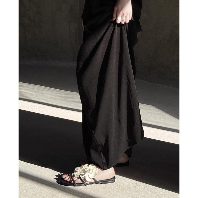 Sheepskin French fairy flower vacation style Roman cool slippers summer wear with skirt flat bottom one-word shoes women's