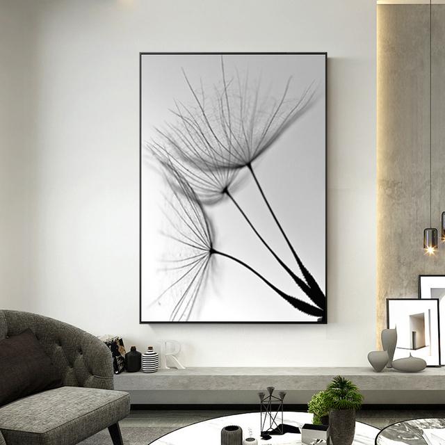Scandinavian Flower Dandelion, Canvas, Painting, Black and White Modern Wall Painting, Posters with Printing for Home Decor, Living Room,