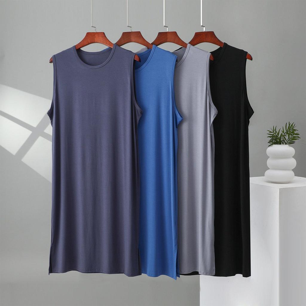 Herren Plus Size Modal Nachthemd Robe - Lockerer Schnitt Sommer Ärmellose Lange Robe, Leichte Bademantel für Übergewichtige Männer