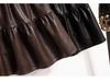 Plus Size High-Waisted PU Leather A-Line Layered Mini Skirt Pants for Spring/Autumn - Fluffy, Anti-Exposure, Slimming