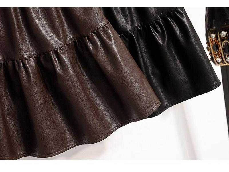 Plus Size High-Waisted PU Leather A-Line Layered Mini Skirt Pants for Spring/Autumn - Fluffy, Anti-Exposure, Slimming