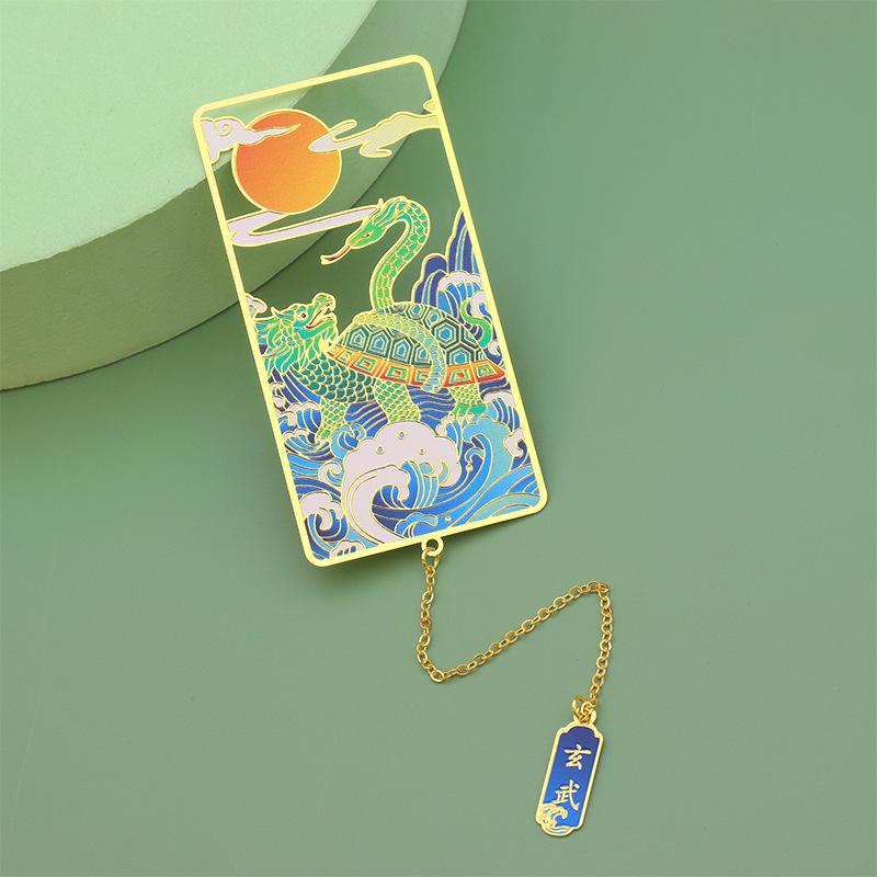 Hollow Brass Metal Bookmark Chinese Style Vintage Tiger Dragon Bookmarks Tassel Pendant Decorative Student Gift School Stationer