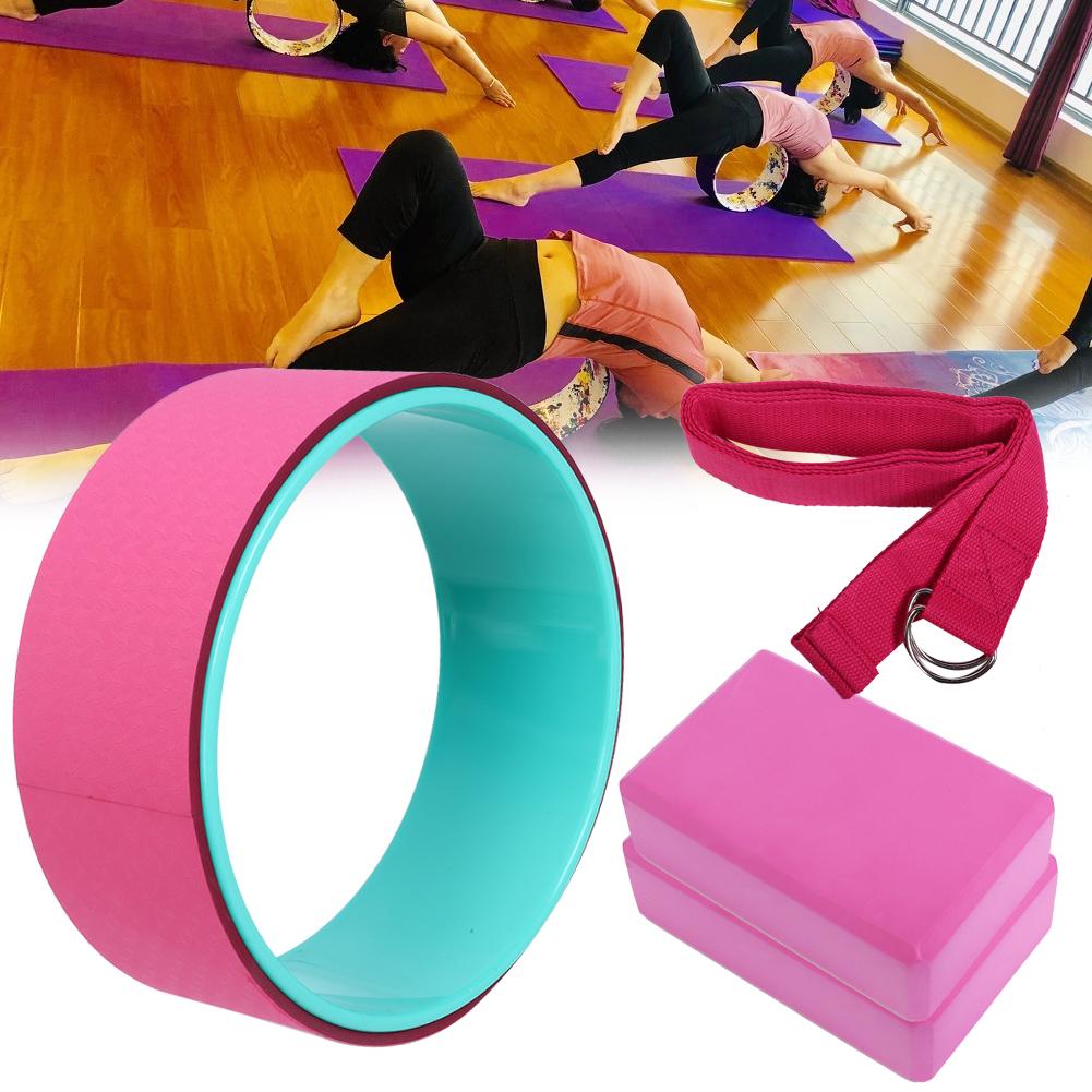 

4pcs Yoga Wheel Yoga Block Yoga Stretch Belt Strap Back Pain Stretching Fitness Set