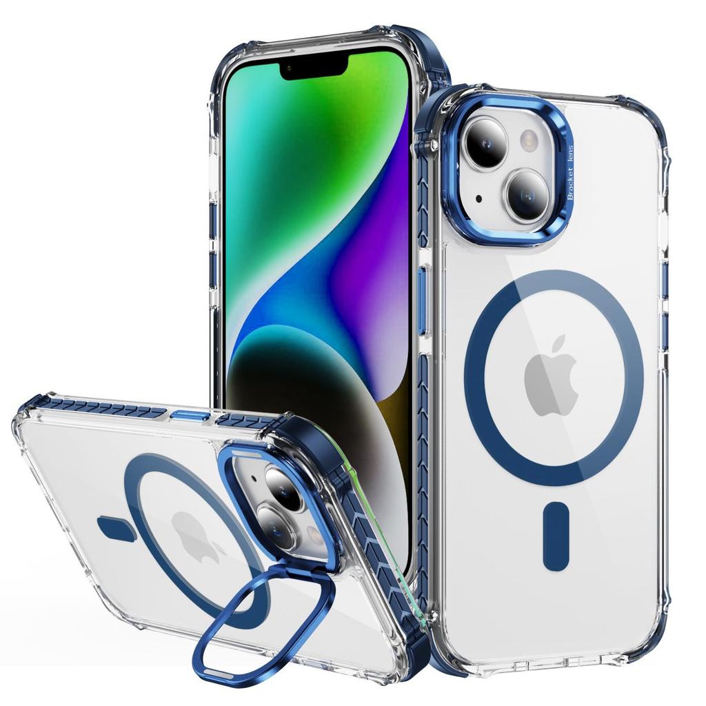 For iPhone 14 Clear Phone Case with Lens Kickstand Cover Compatible with MagSafe