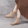 Johnature Handmade Sewing Genuine Leather Women's Boots Retro Warm Plush Flat Mid-calf Boots