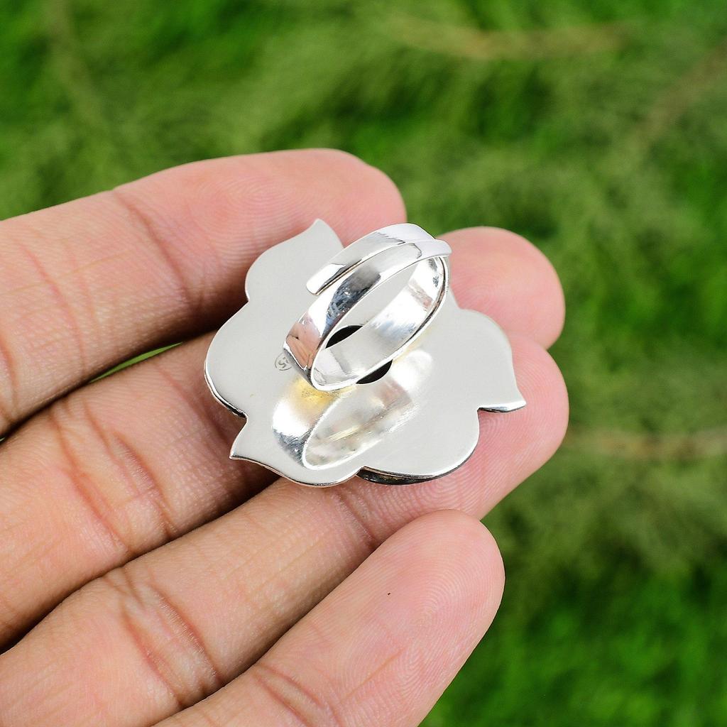 Natural African Amethyst Promise Flower Adjustable Ring 925 Silver For Women