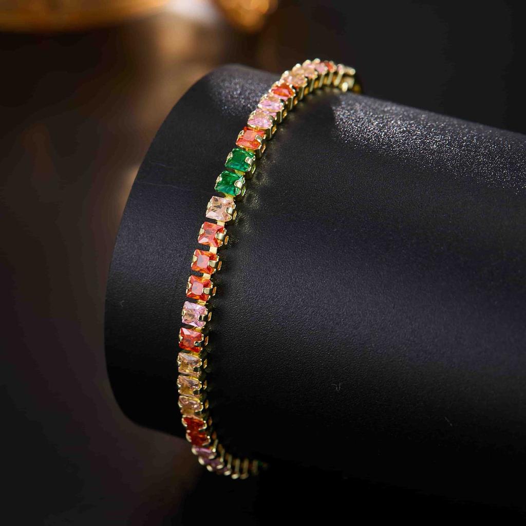 Round Color Zirconium Tennis Bracelet Single Row Full of Diamonds Color Zircon Bracelet Light Luxury Fashion Commuter Versatile Jewelry 2026