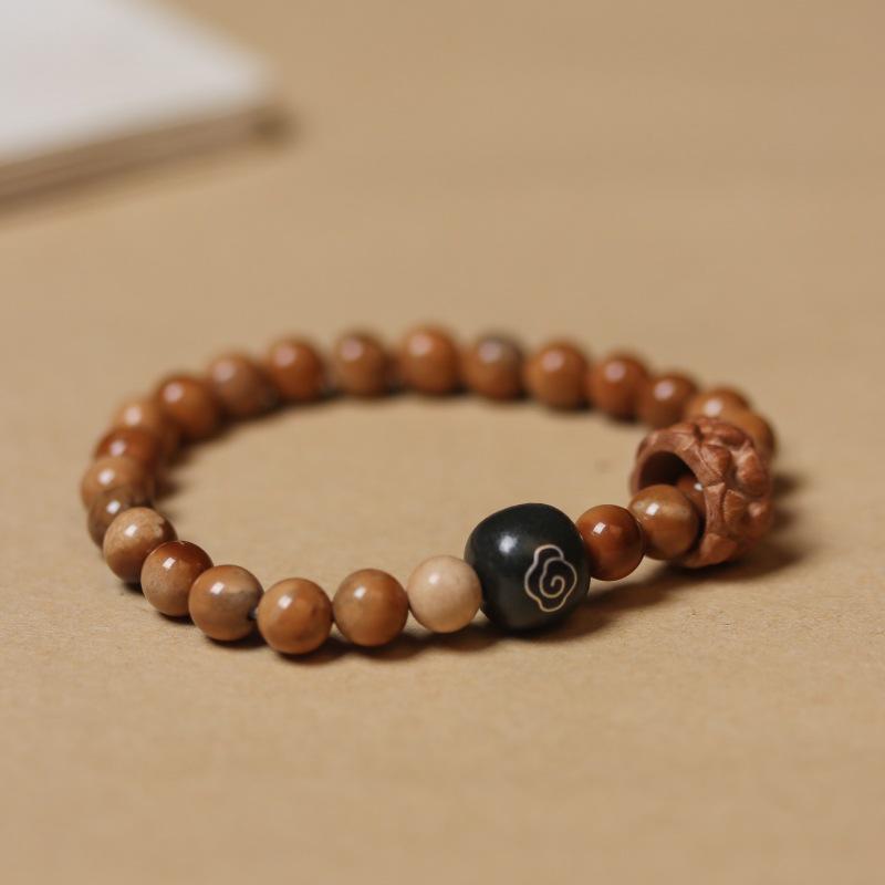 Natural Kukudo Beaded Bracelet: Retro Buddhist Unisex Stackable with High Oil Density Beads.