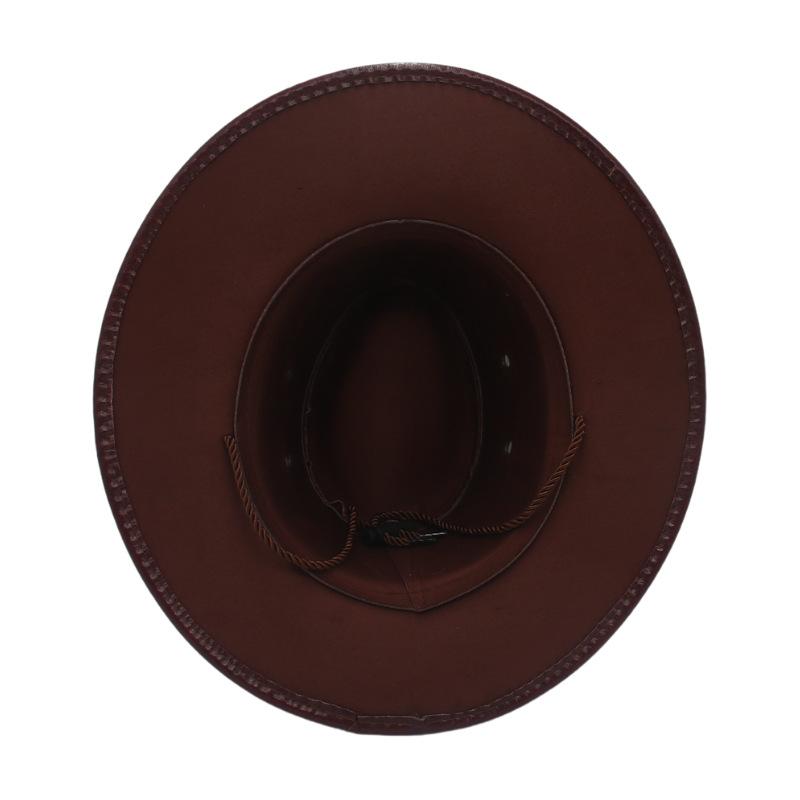 Western Cowboyhut Ethnischer Stil Outdoor Pferderennen Ritterhut Kunstleder Glänzend Große Krempe Zylinder Stylinghut