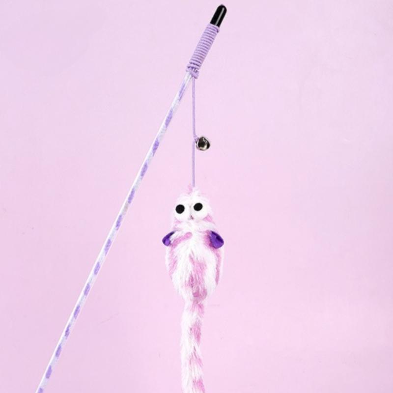 Cat Teaser Stick Toy Plush Mouse with Bell Interactive Teasing Toy for Kitten Bite-Resistant Teeth-Grinding Cat Toy Supplies