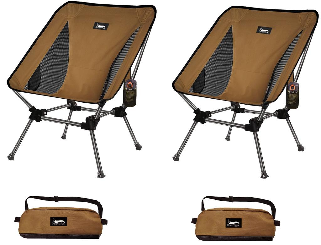 Venkovní židle DesertFox, 2WAY, kempingová židle, nízká židle, velká židle, lehká, vyvinutá miska, nosnost 150 kg, kompaktní židle, nízký typ, úložný vak