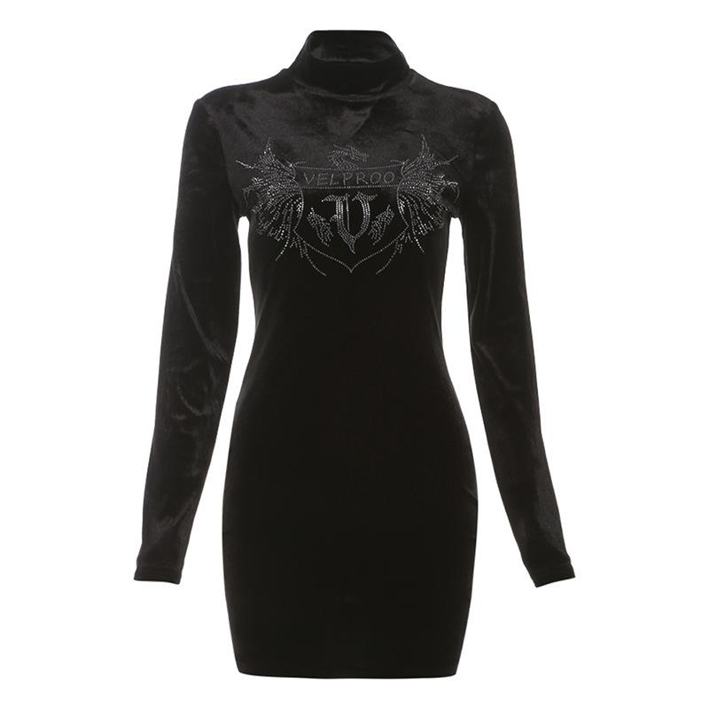 

Осенне-зимняя женская мода с круглым вырезом, длинным рукавом, высокой талией, облегающее короткое платье L чёрный