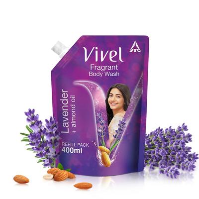 Vivel Lavender & Almond Oil Moisturizing Body Wash 400 Ml Refill Pouch For Women & Men Soft Smooth Skin Refreshing Shower Gel Effective Cleansing