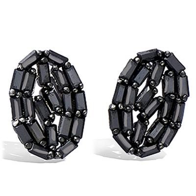 [P5017] - Silver Earrings 'Sissi' Black Silver - 15x10 Mm