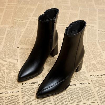 Kurze Plüsch-Stiefeletten für Damen, modische Schuhe mit seitlichen Reißverschlüssen, Herbst- und Winterschuhe, dicke High Heels, warme kurze Stiefeletten für Damen