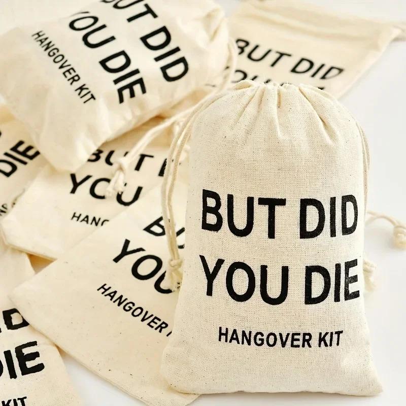 6 Pack Bachelorette Party Hangover Kit Bags Cotton Gift Bags Drawstring Party Favors for Wedding Survival and Bridesmaid Gifts