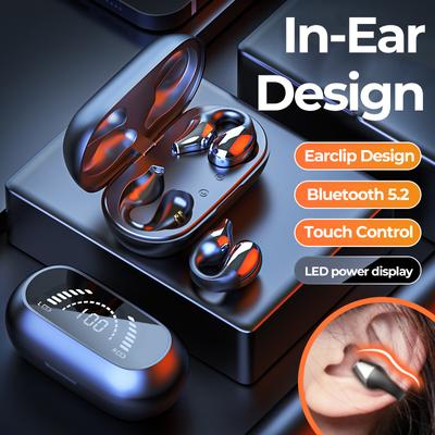 Cuffie wireless TWS Bluetooth 5.2 Auricolari a conduzione ossea Design a clip per orecchie Touch Control Auricolari LED Cuffie sportive