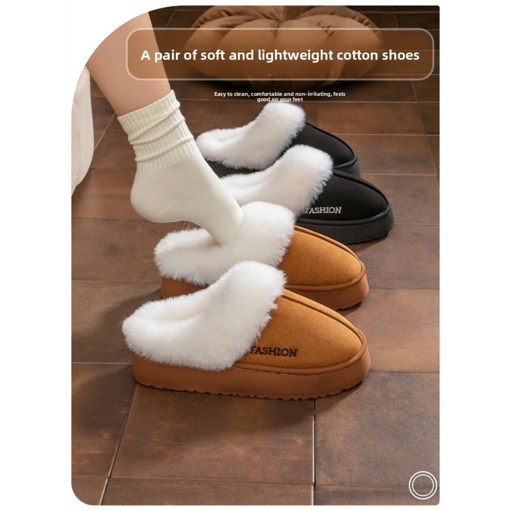Thick and Warm Cotton Slippers with Added Velvet, Suitable for Women To Wear Outside In Winter. Soft Soled Plush Slippers for Home and Indoor Use