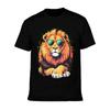 European sizes Humorous Graphic Design of a Lion in Glasses - T-Shirts for Men, Male Tees, Vintage Graphic T-Shirts, Printed Shirts for Men