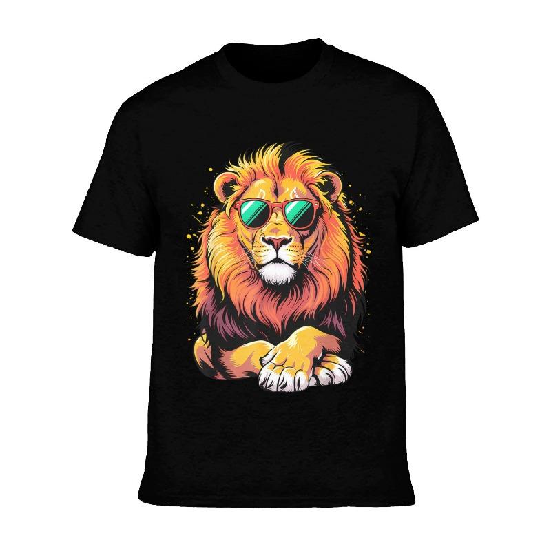 European sizes Humorous Graphic Design of a Lion in Glasses - T-Shirts for Men, Male Tees, Vintage Graphic T-Shirts, Printed Shirts for Men