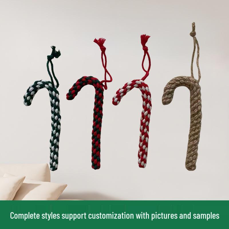 Handmade Candy Cane Cotton Rope Pet Teething Toy & Christmas Decoration Pendant