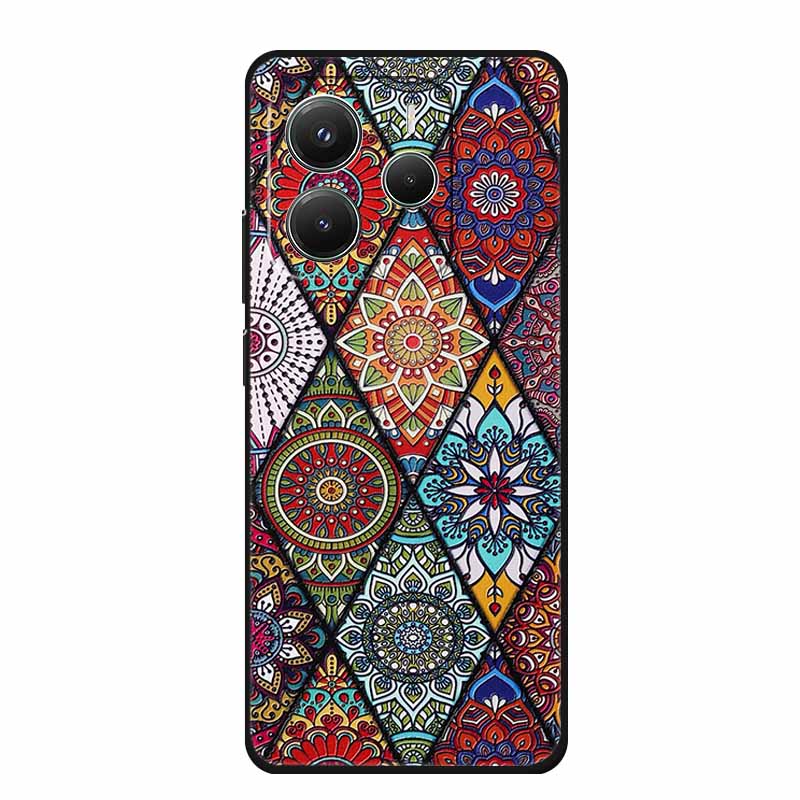 3D Emboss Case For Xiaomi Redmi Note 14 Phone Case Flowers Black Silicone Soft Back Cover Coque For Redmi Note 14 5G Global Case