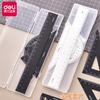DELI Metal Ruler 20cm Set Stationery for Students Straightedge Triangle Ruler with Wave Line Protractor, Compass Triangle Plate