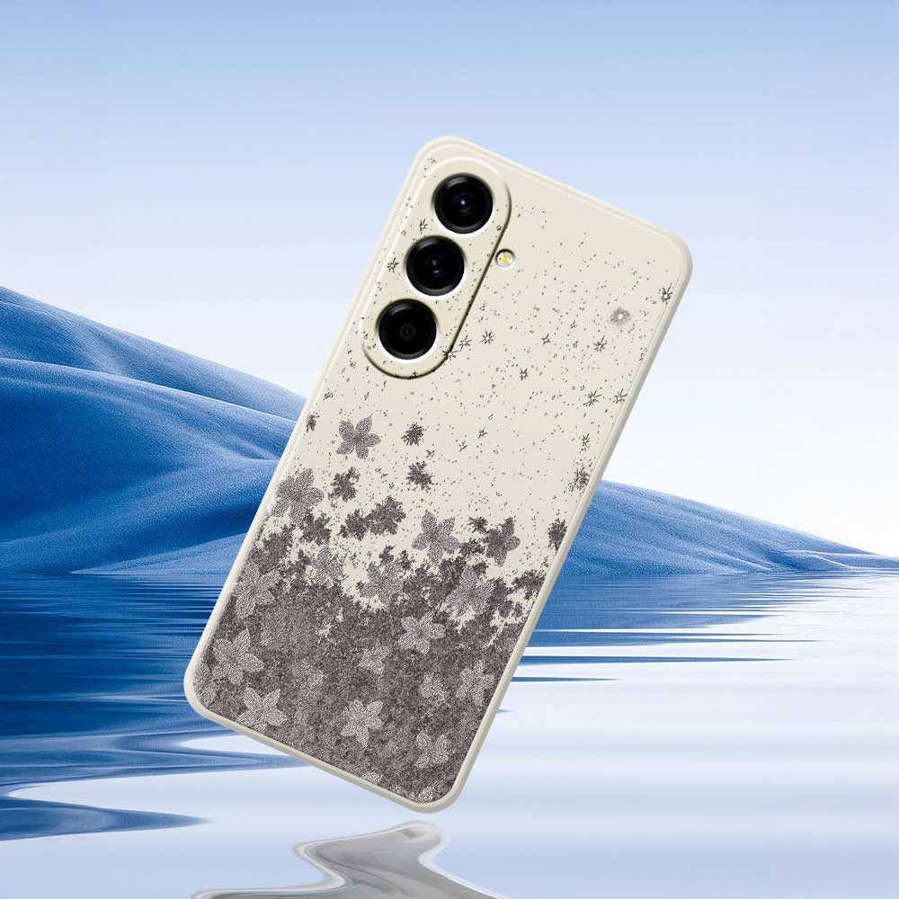 For Samsung Galaxy A56 5G Case Grey Flowers Pattern Printing Straight Edge TPU Phone Back Cover