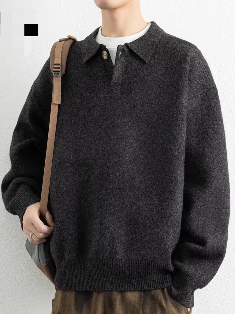 Men's Plus Size Retro Lapel Knitwear Sweater - Autumn/Winter Casual Versatile Style