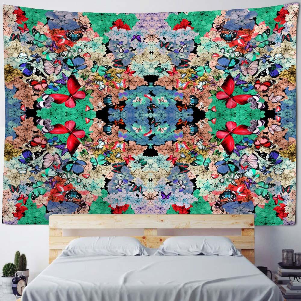 Flower Butterfly Printing Tapestry Dreamy Landscape Wall Hanging Cloth Mandala Hippie Home Decoration Bed Sheet Tablecloth