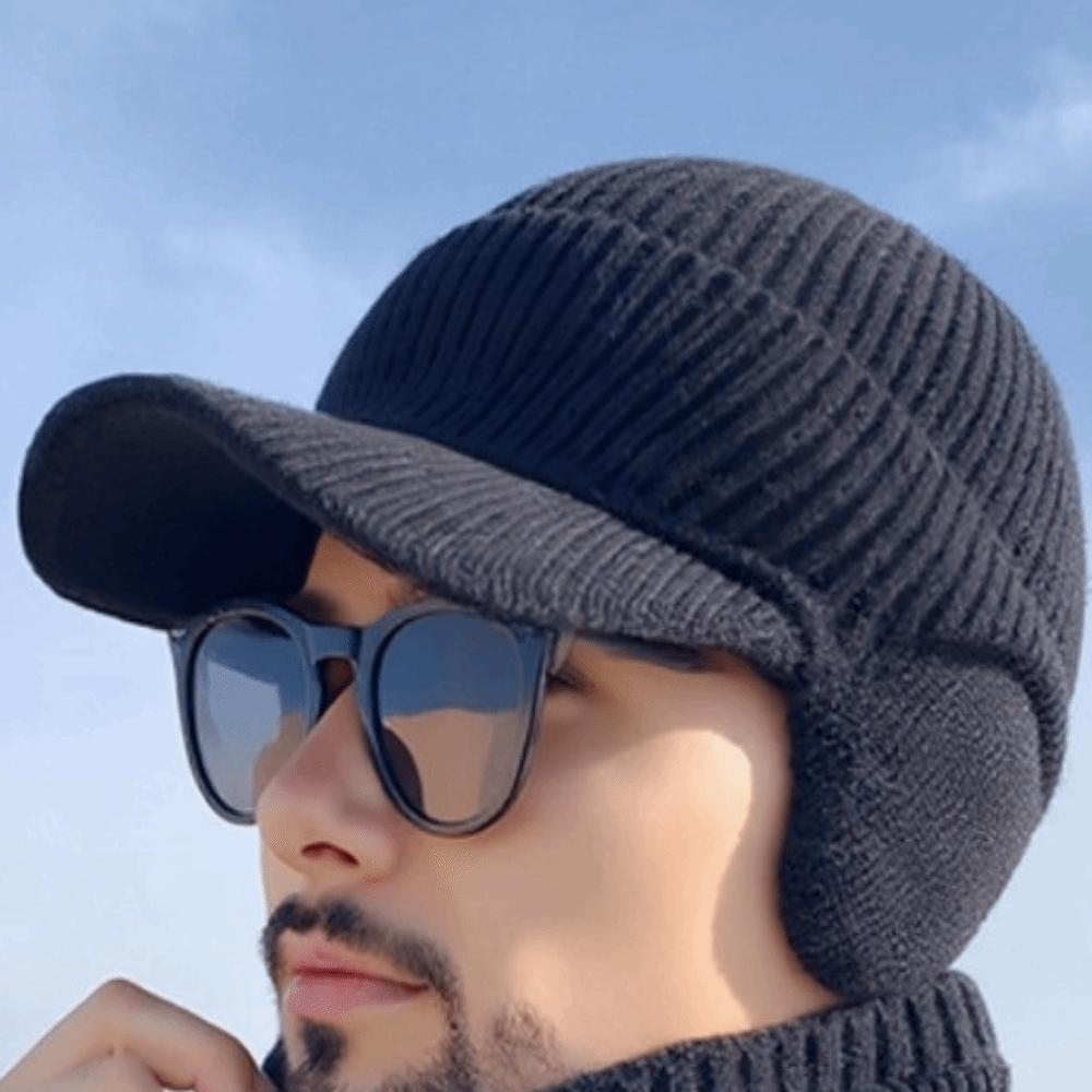 Fashion Ear Protection Men Knitted Cap Keep Warm Casual Beanies Hat Knit Wool Short Brim Ski Earflap Hat for Men Women