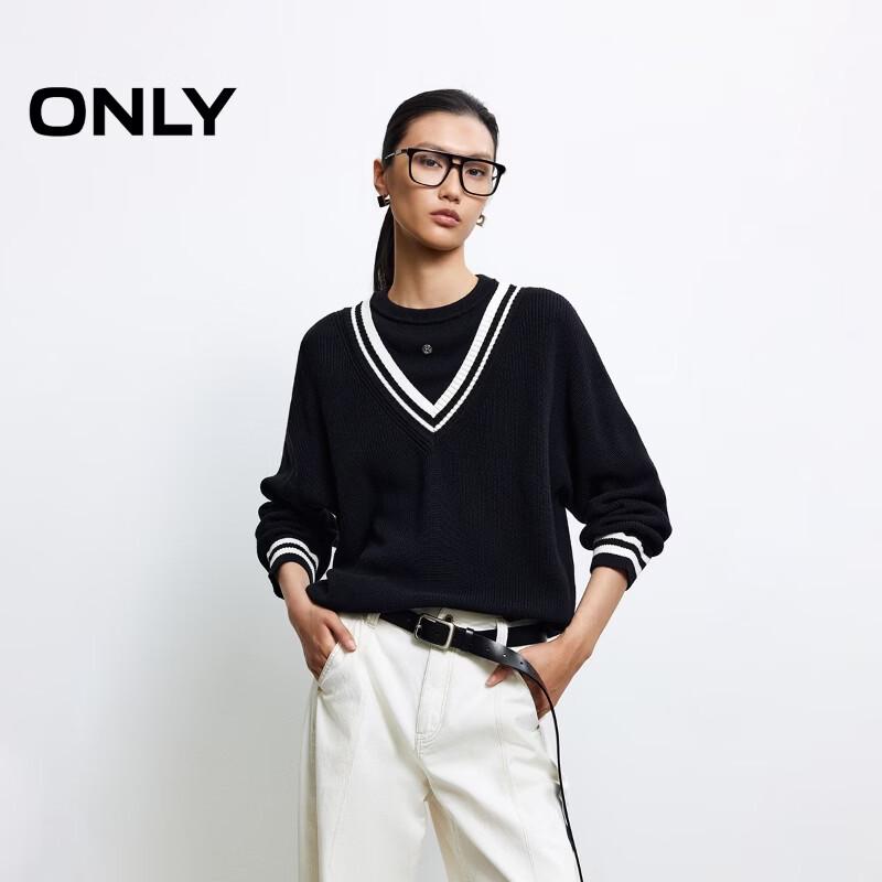 

ONLY Women s Faux Two-Piece Color Block V-Neck Knit Sweater S