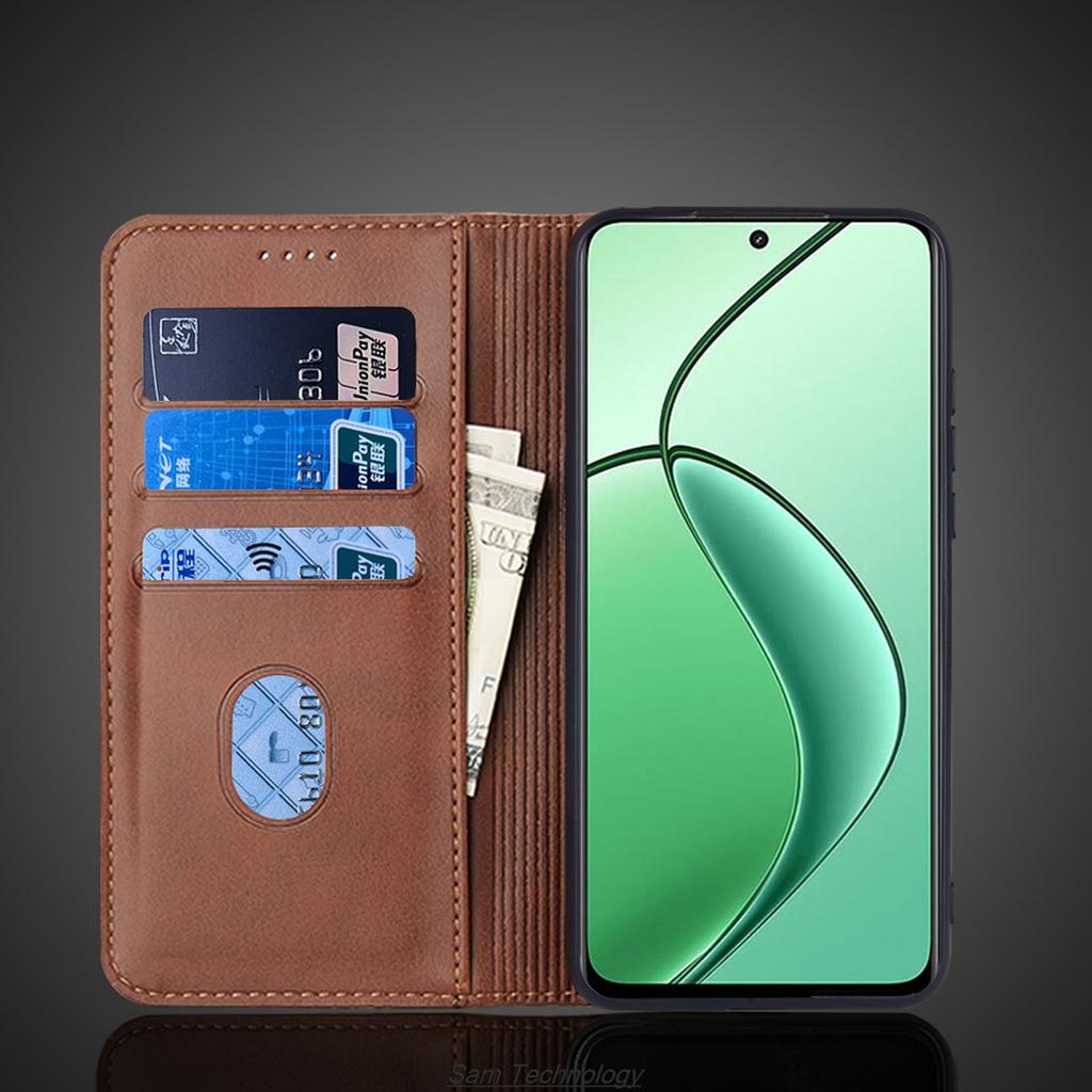Magnetische Anziehung Lederhülle für OPPO Realme C65 4G Holster Klapphülle Tasche Geldbörse Handyhüllen Fundas Coque