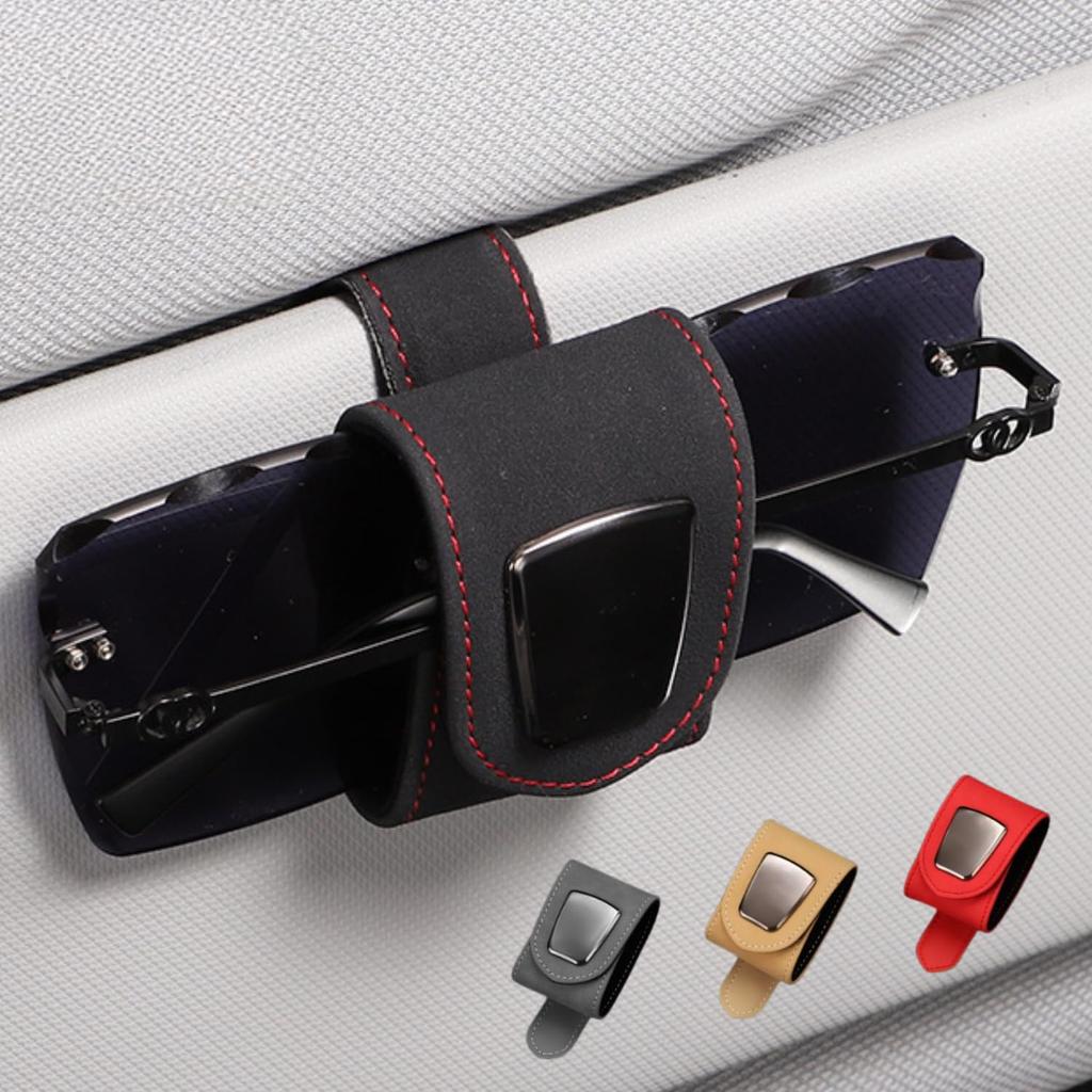 [LEZARINO] Sunglasses Holder, Car, Sunglasses Holder, Eyeglass Holder, Car Sun Visor Mount, Leather-Like (Black)
