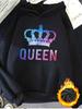 1 Stück Modisches Damen Elegantes und Schönes Y2K Stil Farbverlauf Kristall Krone mit QUEEN Grafikdruck - Gefüttertes Kapuzensweatshirt P