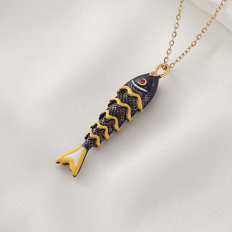 

Exquisite Multicolored Koi Big Goldfish Pendant Handmade Drip Glaze Stainless Steel Necklace for Women Men Lucky Zircon Gifts темно-синього кольору