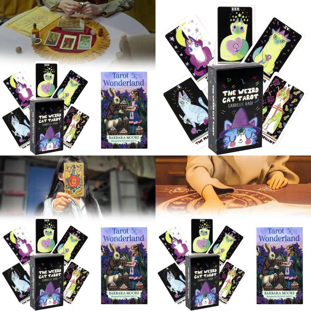 The Weird Cat Tarot In Wonderland Cards Set With Colorful Box For Divination And Entertainment