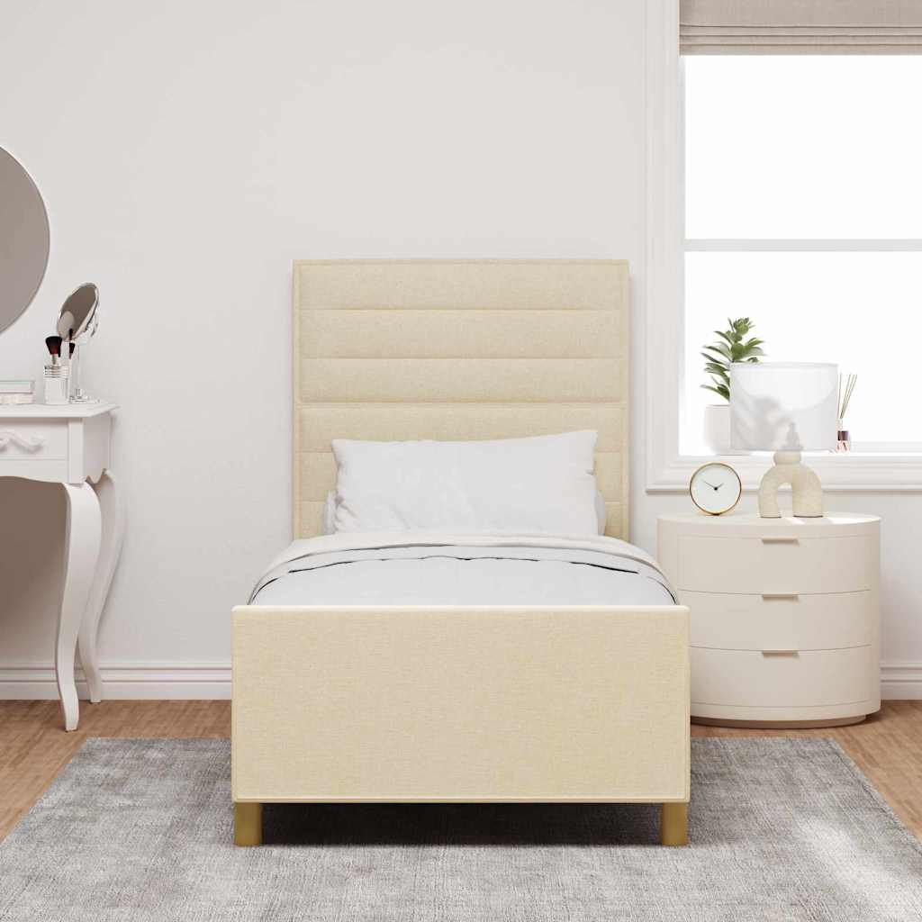 Cream Fabric Bed Frame with Headboard 90 x 200 cm