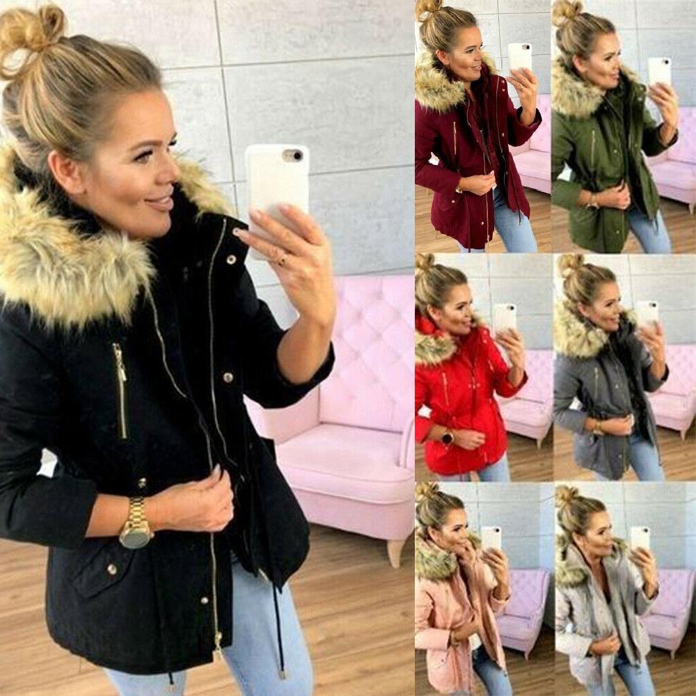 Womens Fur Winter Lined Parka Hooded Jacket Warm Thick Overcoats Outwear Coats