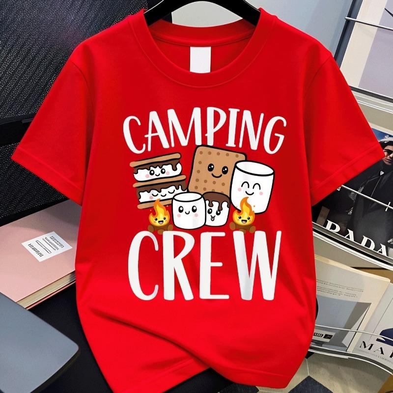 Boys Crewneck Short Sleeve Tee, Camping Crew S'Mores Campfire Lion Tiger Dinosaur Graphic Casual Tops