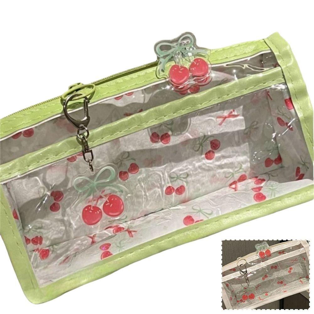 Transparent Pen Bags Cute Cherry Stationery Bag Cartoon Triangle Pencil Bag  School Supplies