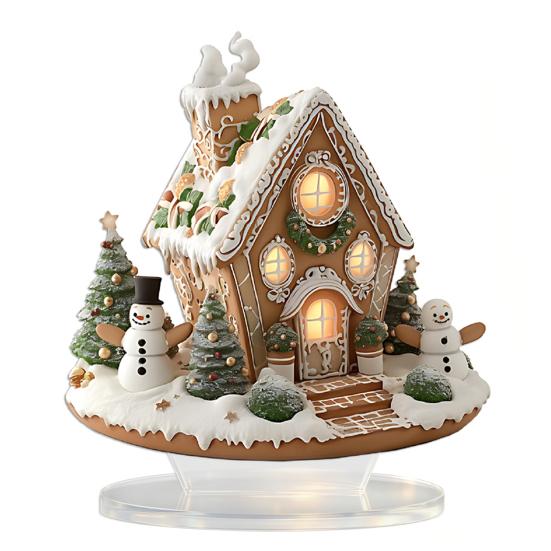Winter Snowman Table Centerpieces Acrylic Christmas Decor, Gingerbread House Tree Ornaments, Holiday Home Decorations Waterproof Desktop for
