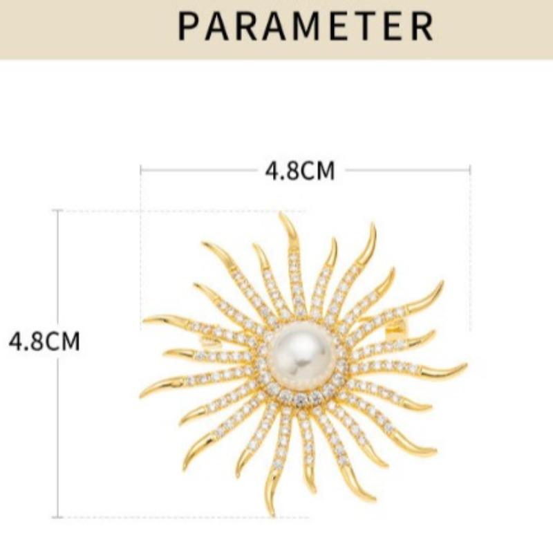 Fashion Rhinestone Jewelry Golden Color Sun Totem Brooches for Women Men Coat Clothing Crystal Sun Flower Brooch Pins
