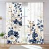 Pacote com 2 Cortinas Azul Marinho e Dourado com Estampa Floral - Tecido de Poliéster, Lavável à Máquina, Adequado para Quarto, Cozinha, Sala de Estar