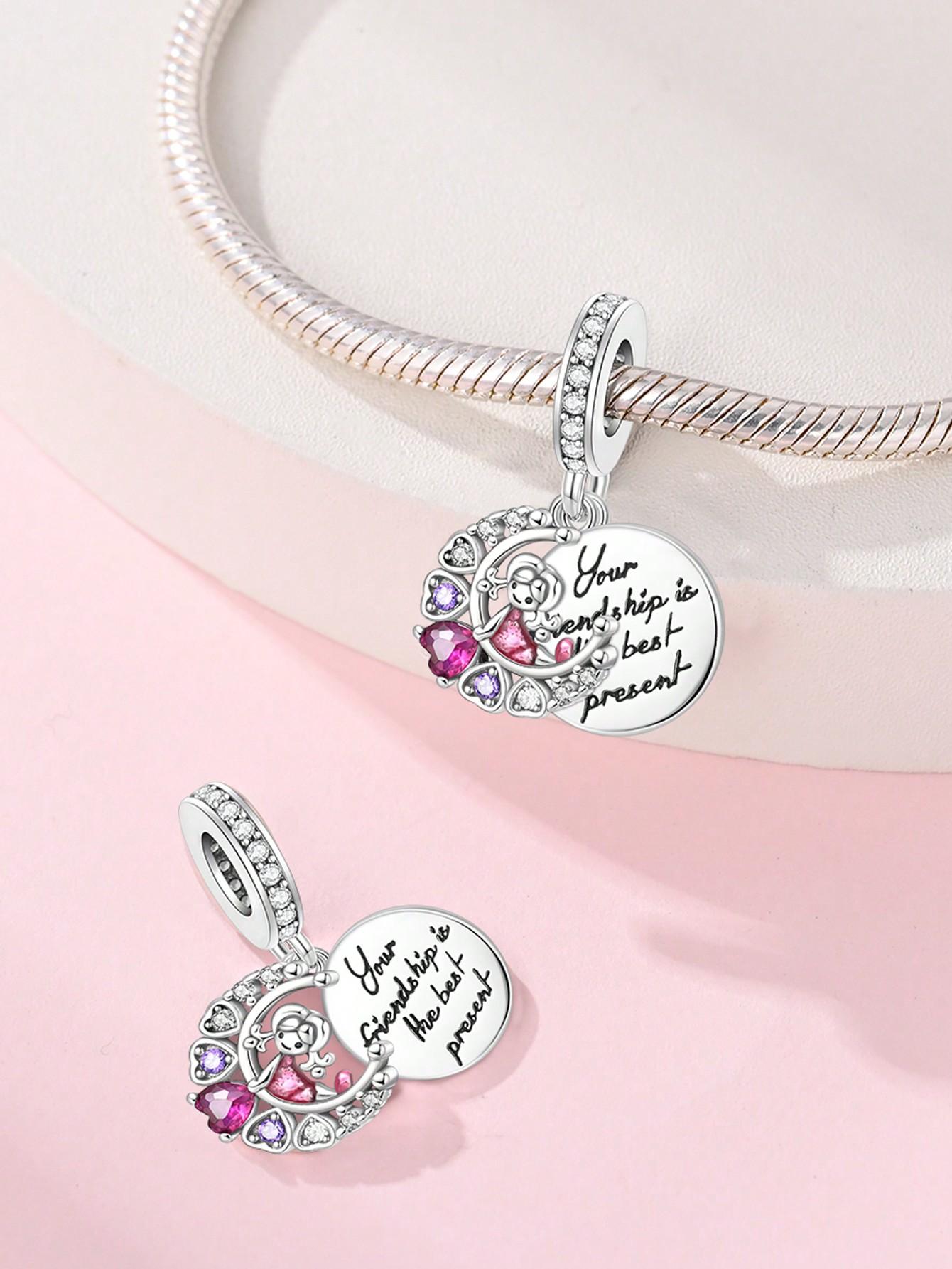 

Charms Plata Pink Heart Friendship Bag Beads Charm Copper Plated Fit Charms Original Bracelet For Jewelry Making Diy Charm