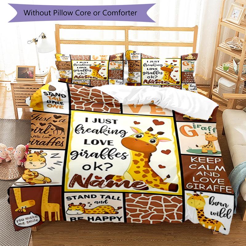 Set Biancheria da Letto con Giraffa e Nome Personalizzato 3 Pezzi Copripiumino Chiusura Include 1 Copripiumino e 2 Federe, Morbido e Confortevole per Tutte le Stagioni.