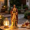 Decoración Religiosa para Exteriores Estatua de Luz de Jardín de la Santísima Madre con Flor Lámpara USB Adorno Resistente a la Intemperie Rosa Brillante Decorativa para Cristianos