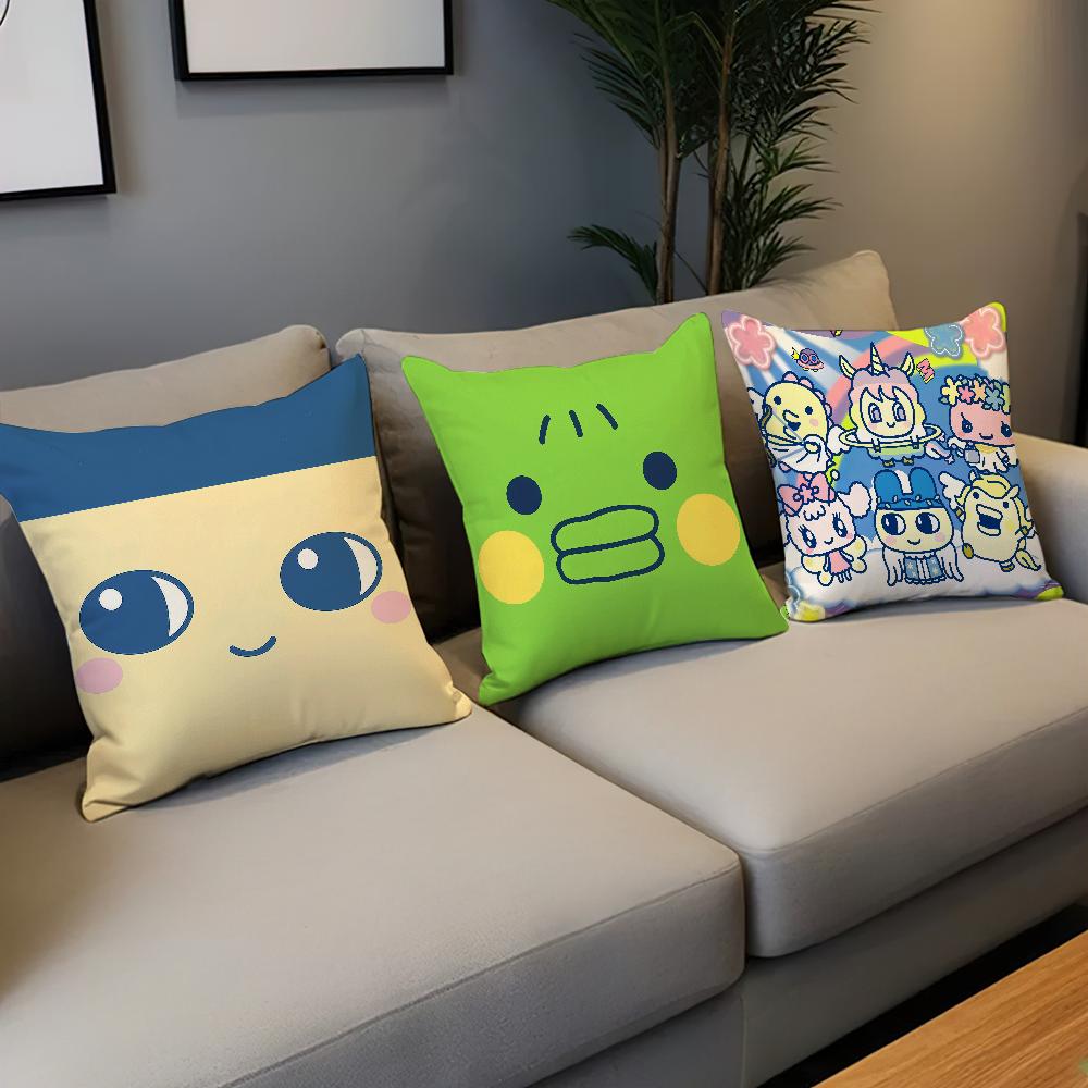 Funny Carton T-Tamagotchi Kuchipatchi Cushion Cover Soft Pillow Case for Sofa Living Room Home Office Decor Protective Covers