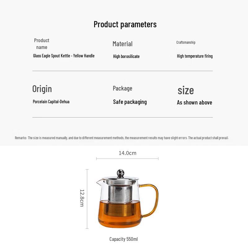 SUSHI CERAMICS High Borosilicate Glass Teapot with Stainless Steel Infuser, 550ml